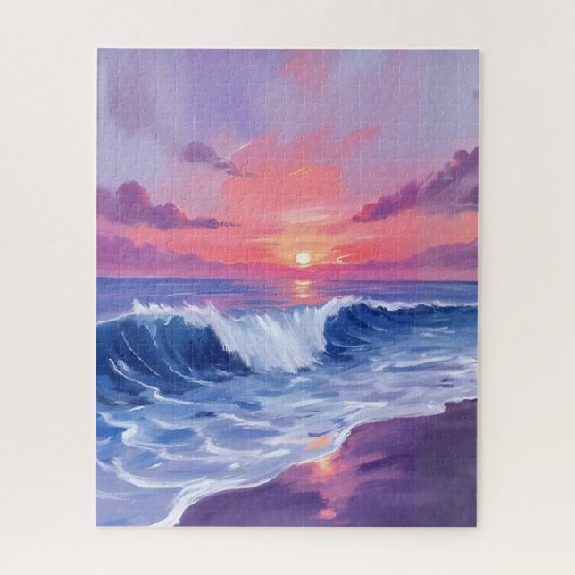 Cotton Candy Cove | Pink Ocean Watercolor Jigsaw Puzzle (Vertical)