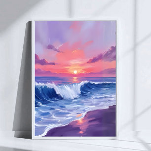Cotton Candy Cove Pink Ocean Watercolor Painted Poster