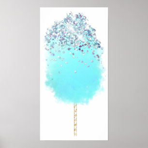 Cotton candy cute blue and silver glitter poster