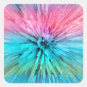 Cotton Candy Energy Burst Fractal Art Square Sticker