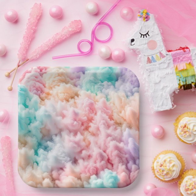 Cotton Candy Fluff Paper Plate (Party)