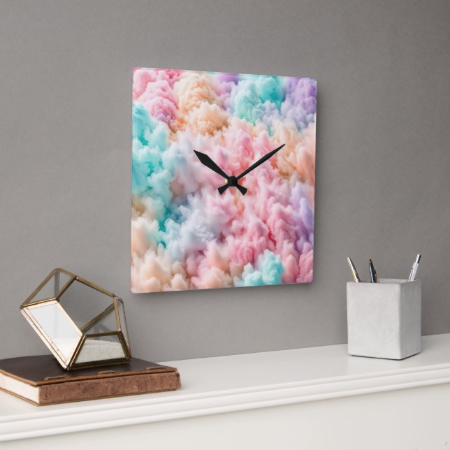 Cotton Candy Fluff Square Wall Clock (Office)