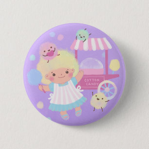 Cotton Candy Girl with Sweet Fluffy Monsters 6 Cm Round Badge