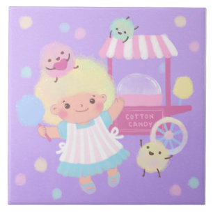 Cotton Candy Girl with Sweet Fluffy Monsters Ceramic Tile