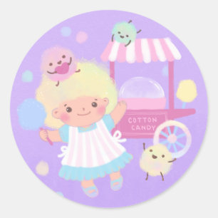 Cotton Candy Girl with Sweet Fluffy Monsters Classic Round Sticker