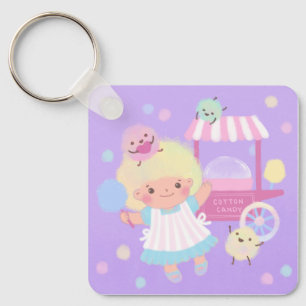Cotton Candy Girl with Sweet Fluffy Monsters Key Ring