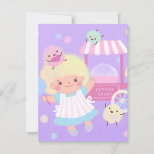 Cotton Candy Girl with Sweet Fluffy Monsters Postcard