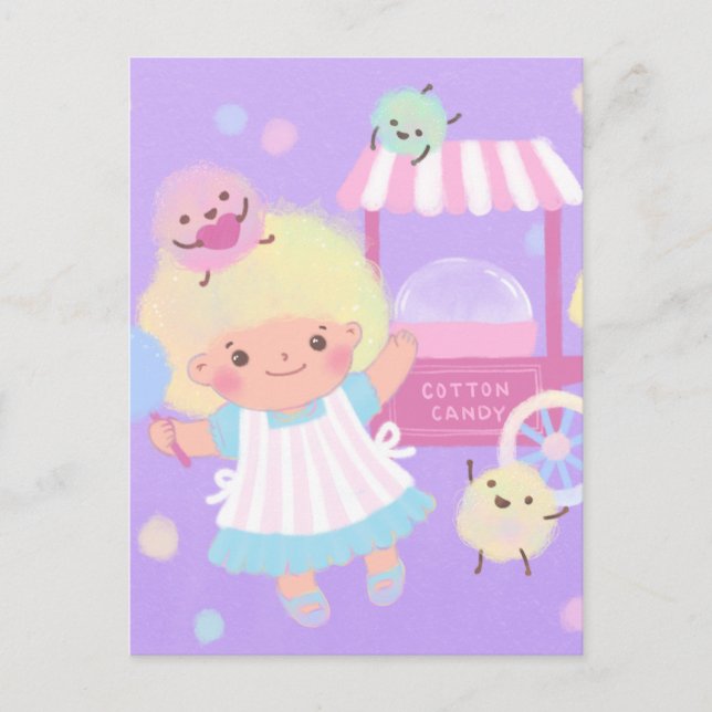 Cotton Candy Girl with Sweet Fluffy Monsters Postcard (Front)