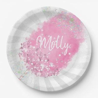 Cotton candy glitter cute pink girly paper plate