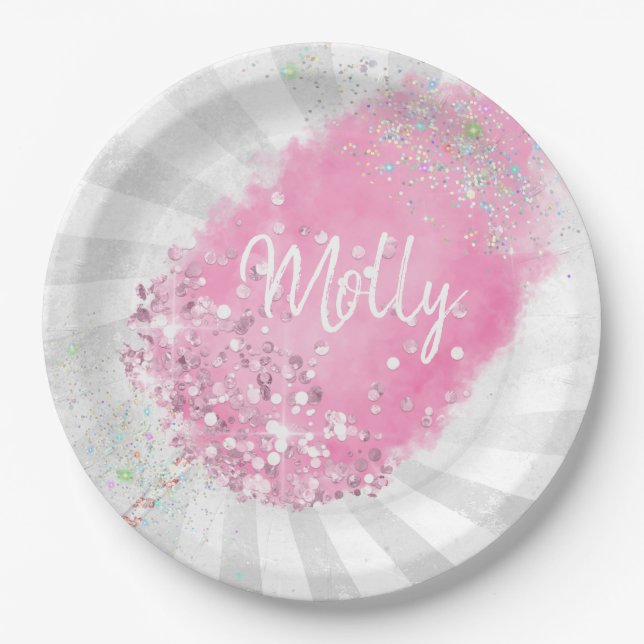 Cotton candy glitter cute pink girly paper plate (Front)
