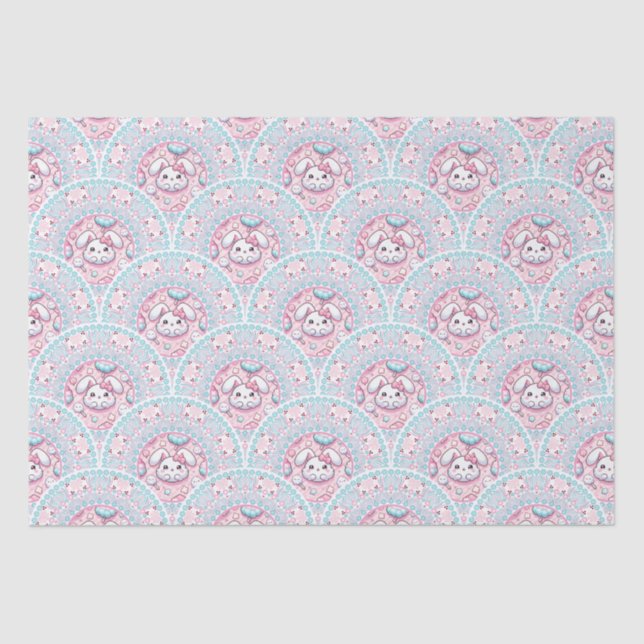 Cotton Candy Kawaii Bunny Mandala Art Deco Scallop Tissue Paper (Front)