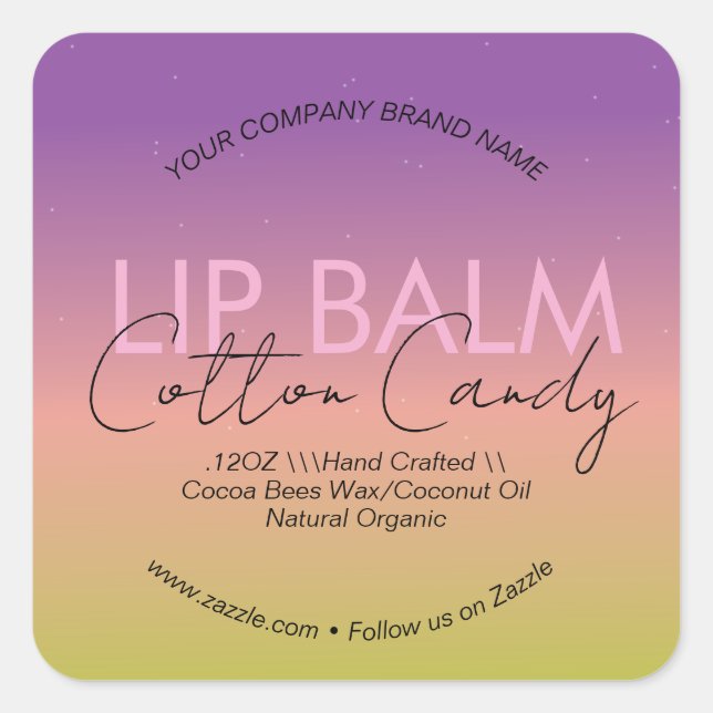 Cotton Candy Lip Balm Business Packaging      Square Sticker (Front)