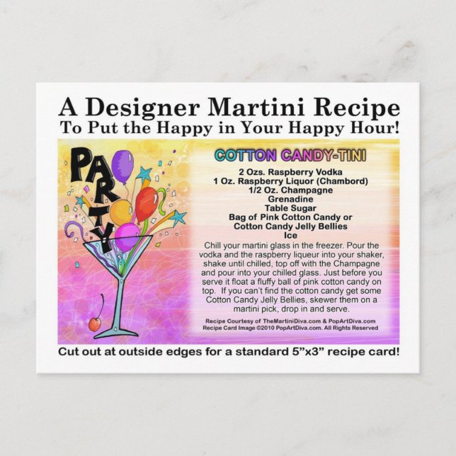 Cotton Candy Martini Recipe Card Postcard (Front)