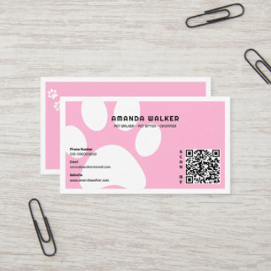 Cotton Candy Pawprints QR Code Pet Sitter Walking Business Card