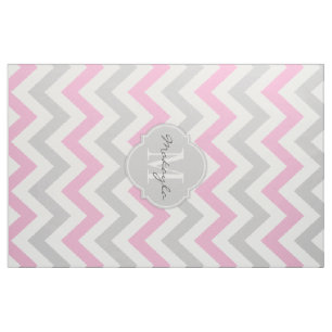 Cotton Candy Pink and Grey Chevron with Monogram Fabric