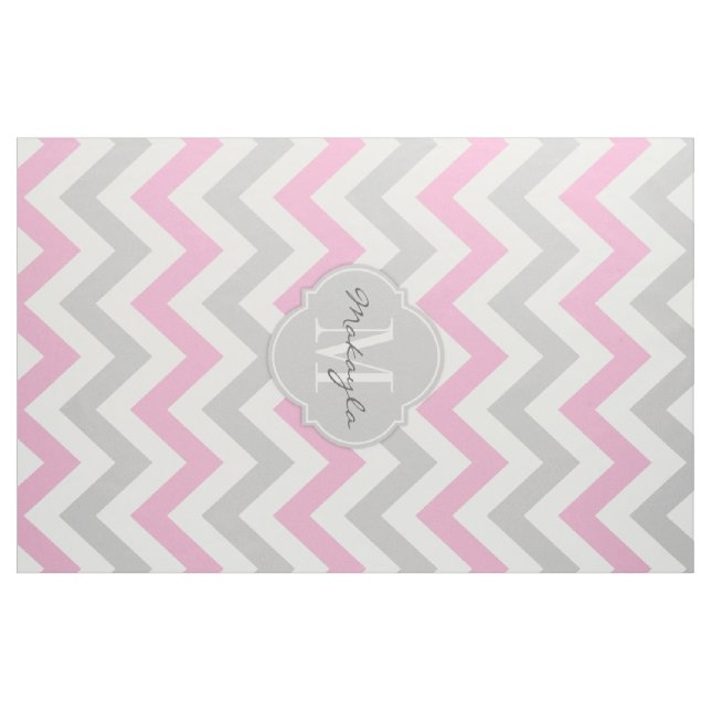 Cotton Candy Pink and Grey Chevron with Monogram Fabric (Yard)