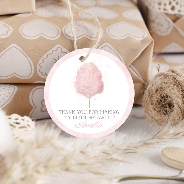Cotton Candy Pink Birthday Party Favour Classic Round Sticker (Creator Uploaded)