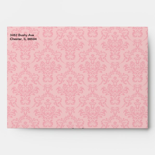 Cotton Candy Pink Damask Wedding Envelope (Front)