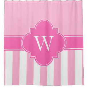 Cotton Candy Pink LG Stripe 1CBR Hot Pink Monogram Shower Curtain
