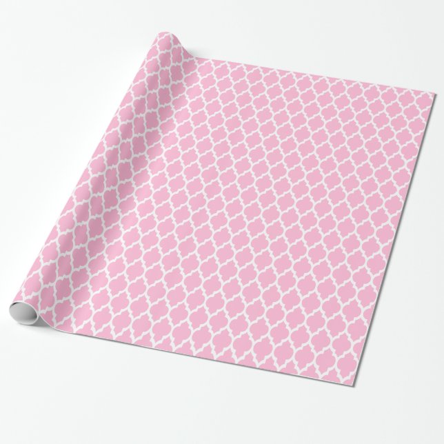 Cotton Candy Pink Moroccan Quatrefoil Pattern #4 Wrapping Paper (Unrolled)