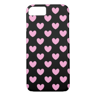 Cotton Candy Pink polka hearts on black Case-Mate iPhone Case