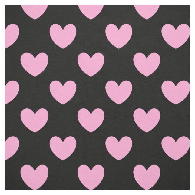 Cotton Candy Pink polka hearts on black Fabric (Swatch)