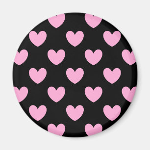 Cotton Candy Pink polka hearts on black Magnet
