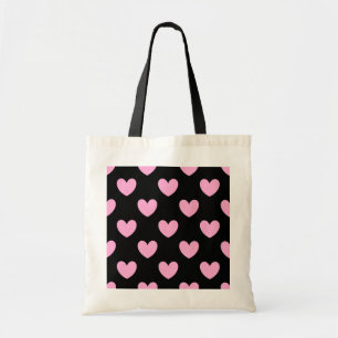 Cotton Candy Pink polka hearts on black Tote Bag