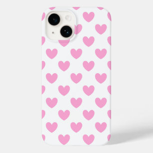Cotton Candy Pink polka hearts on white Case-Mate iPhone 14 Case