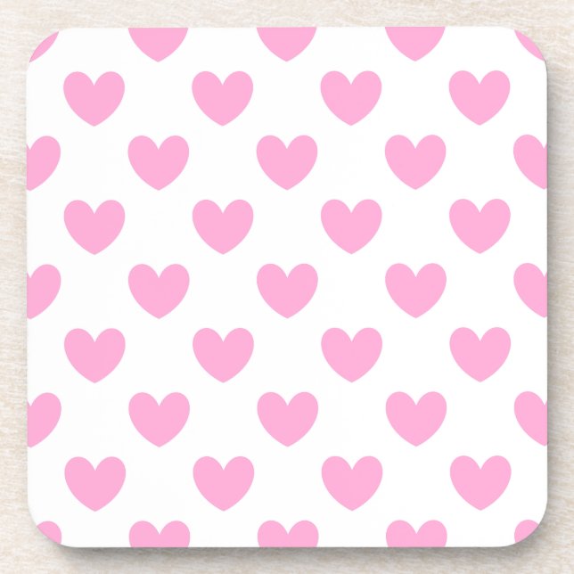 Cotton Candy Pink polka hearts on white Coaster (Front)