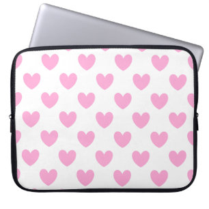 Cotton Candy Pink polka hearts on white Laptop Sleeve