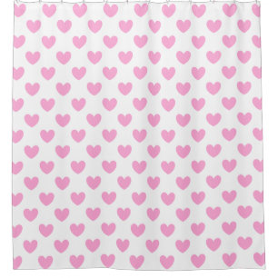 Cotton Candy Pink polka hearts on white Shower Curtain