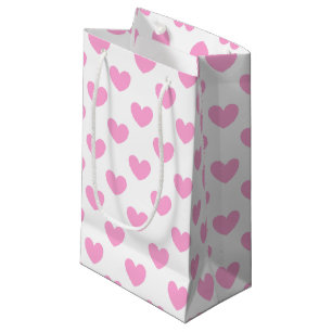 Cotton Candy Pink polka hearts on white Small Gift Bag