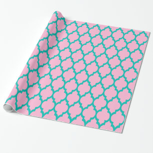 Cotton Candy Pink, Teal XL Moroccan Quatrefoil #4 Wrapping Paper