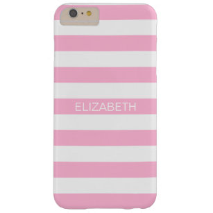 Cotton Candy Pink White Horiz Stripe Name Monogram Barely There iPhone 6 Plus Case