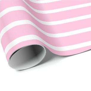 Cotton Candy Pink White Horizontal Striped Wrapping Paper