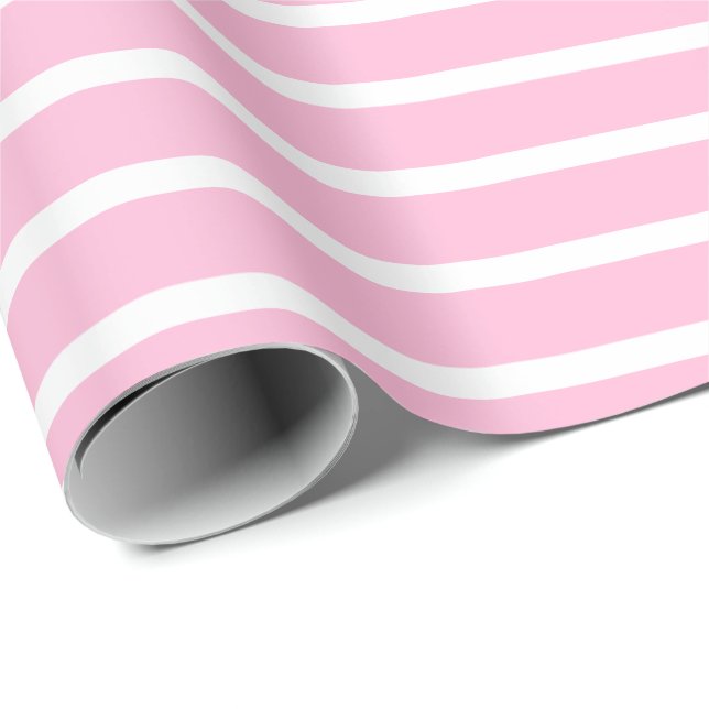 Cotton Candy Pink White Horizontal Striped Wrapping Paper (Roll Corner)