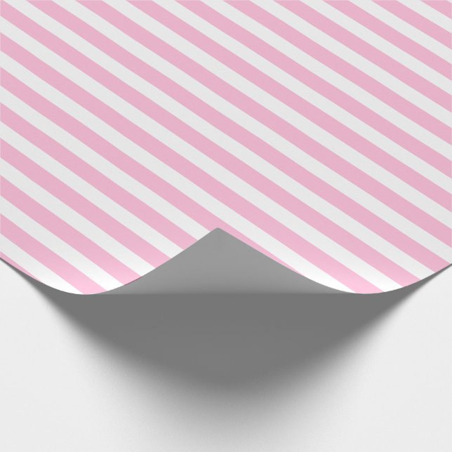 Cotton Candy Pink White Simple Horizontal Striped Wrapping Paper (Corner)