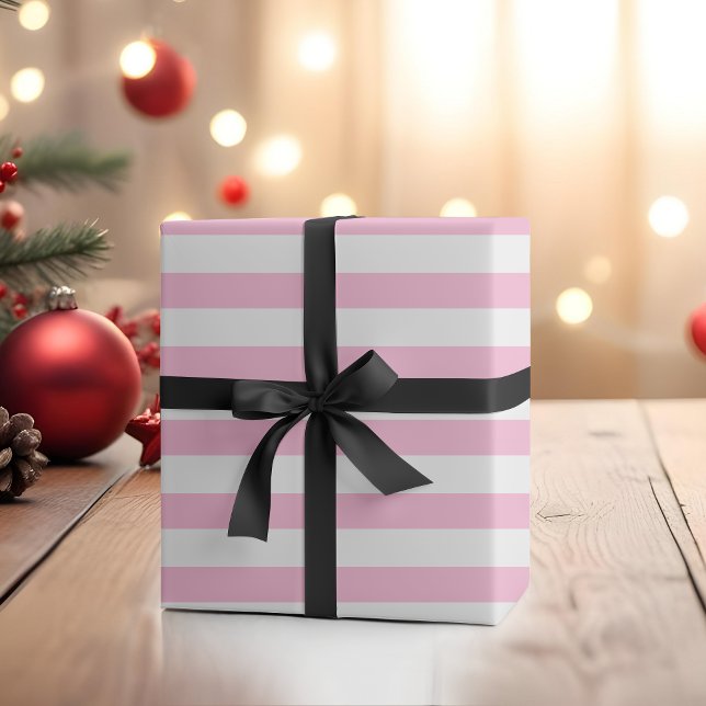 Cotton Candy Pink White Wide Horizontal Striped Wrapping Paper (Creator Uploaded)