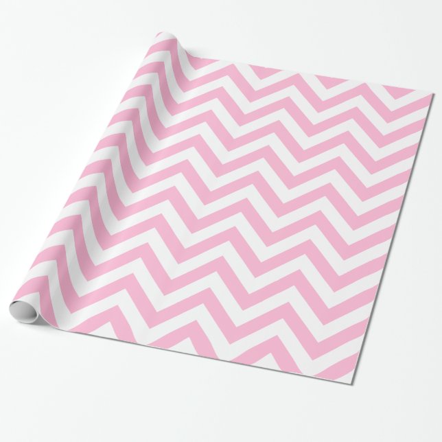Cotton Candy Pink White XL Chevron ZigZag Pattern Wrapping Paper (Unrolled)