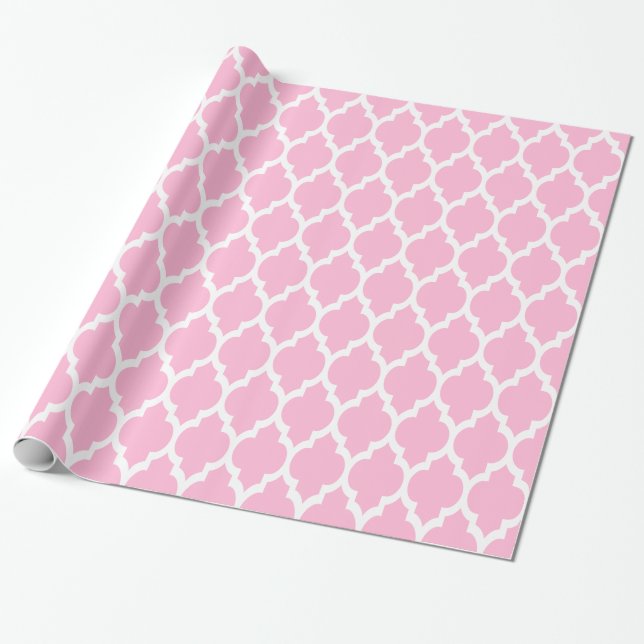 Cotton Candy Pink White XL Moroccan Quatrefoil #4 Wrapping Paper (Unrolled)