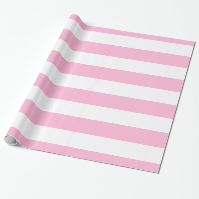 Cotton Candy Pink, White XL Stripes Pattern Wrapping Paper (Unrolled)
