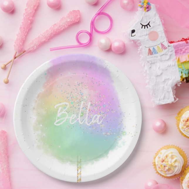 Cotton candy rainbow glitter cute  paper plate (Creator Uploaded)