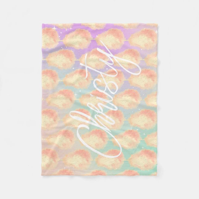 Cotton candy star dust peach teal purple pastel fleece blanket (Front)