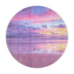 Cotton candy sunrise: beach view. cutting board