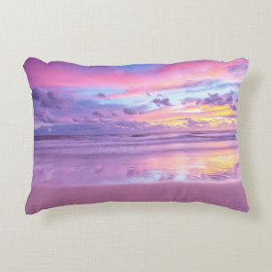 Cotton candy sunrise: beach view. decorative cushion