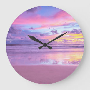 Cotton candy sunrise: beach view. large clock