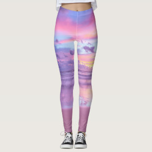 Cotton candy sunrise: beach view. leggings