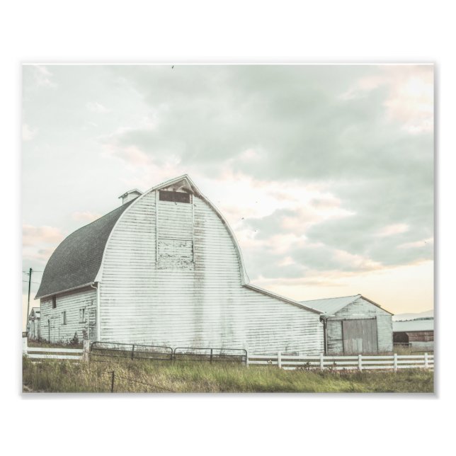 Cotton Candy Sunset Rural Whitewashed Barn Photo Print (Front)
