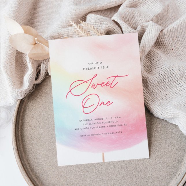 Cotton Candy Sweet One Colourful 1st Birthday Invitation (Creator Uploaded)